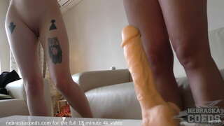 Trote filhotes de tentar diferentes dildos para ver o quão grande é muito grande